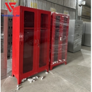The fire protection iron cabinet has 2 mica doors that open the top and bottom compartments