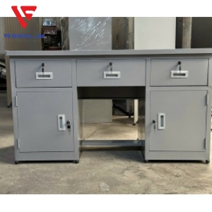 Iron table 7x14, 2 open doors, 3 drawers