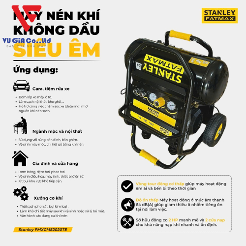 MÁY NÉN KHÍ KHÔNG DẦU 20L STANLEY FATMAX FMXCMS2020TE