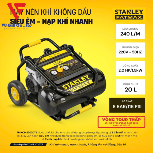 MÁY NÉN KHÍ KHÔNG DẦU 20L STANLEY FATMAX FMXCMS2020TE